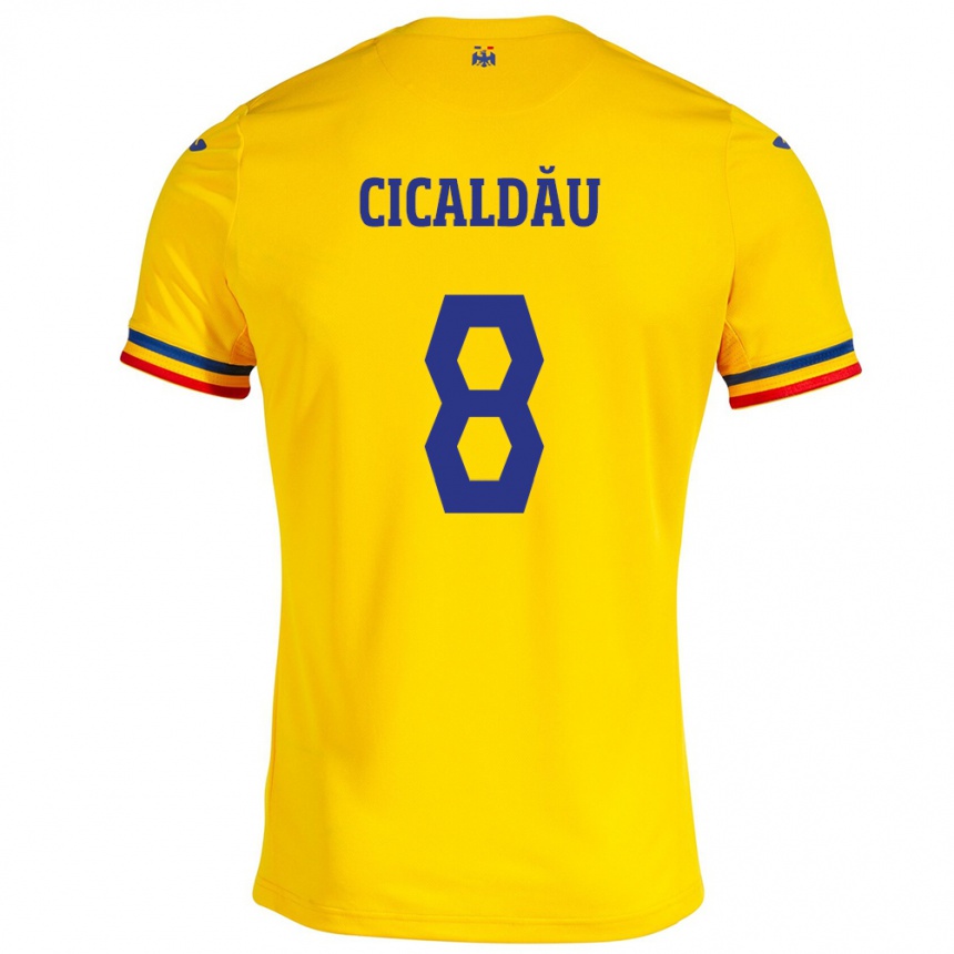 キッズフットボールルーマニアアレグザンドゥル・チカルダウ#8イエローホームシャツ24-26ジャージーユニフォーム