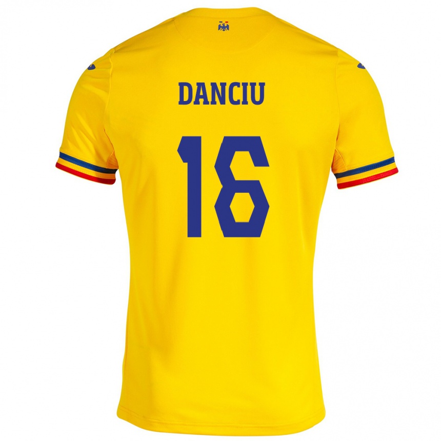 キッズフットボールルーマニアMarian Danciu#16イエローホームシャツ24-26ジャージーユニフォーム