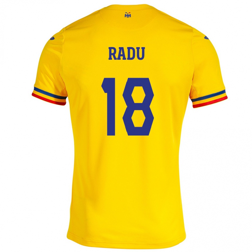 キッズフットボールルーマニアDenis Radu#18イエローホームシャツ24-26ジャージーユニフォーム