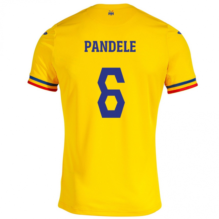 キッズフットボールルーマニアAndrei Pandele#6イエローホームシャツ24-26ジャージーユニフォーム