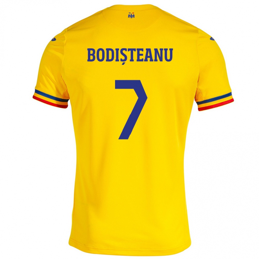 キッズフットボールルーマニアȘtefan Bodișteanu#7イエローホームシャツ24-26ジャージーユニフォーム