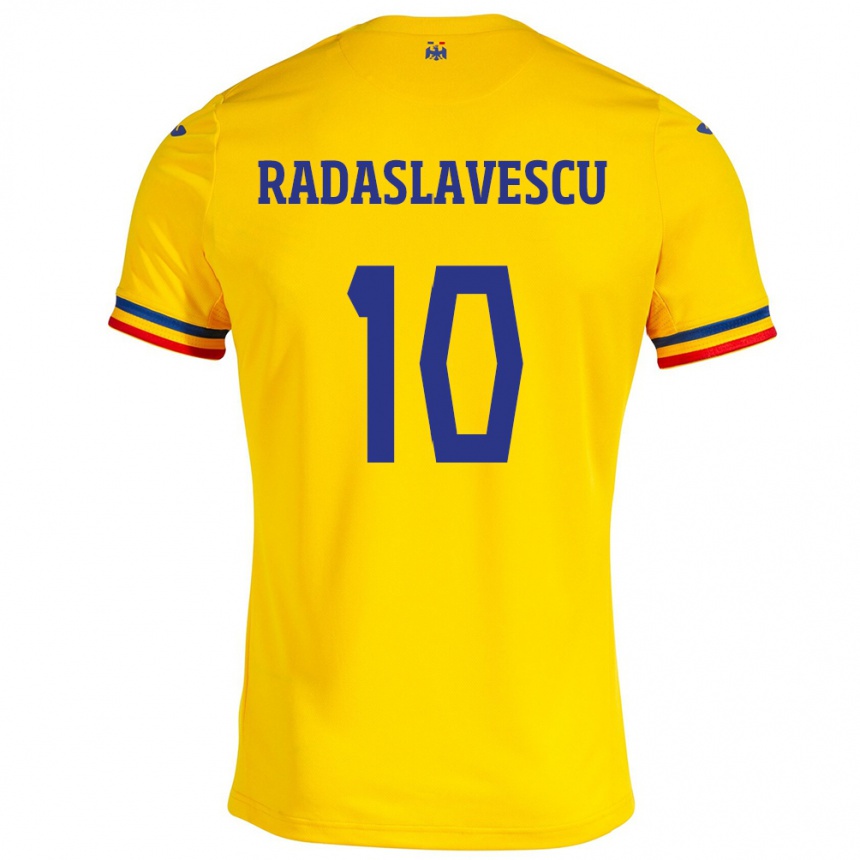 キッズフットボールルーマニアEduard Radaslavescu#10イエローホームシャツ24-26ジャージーユニフォーム