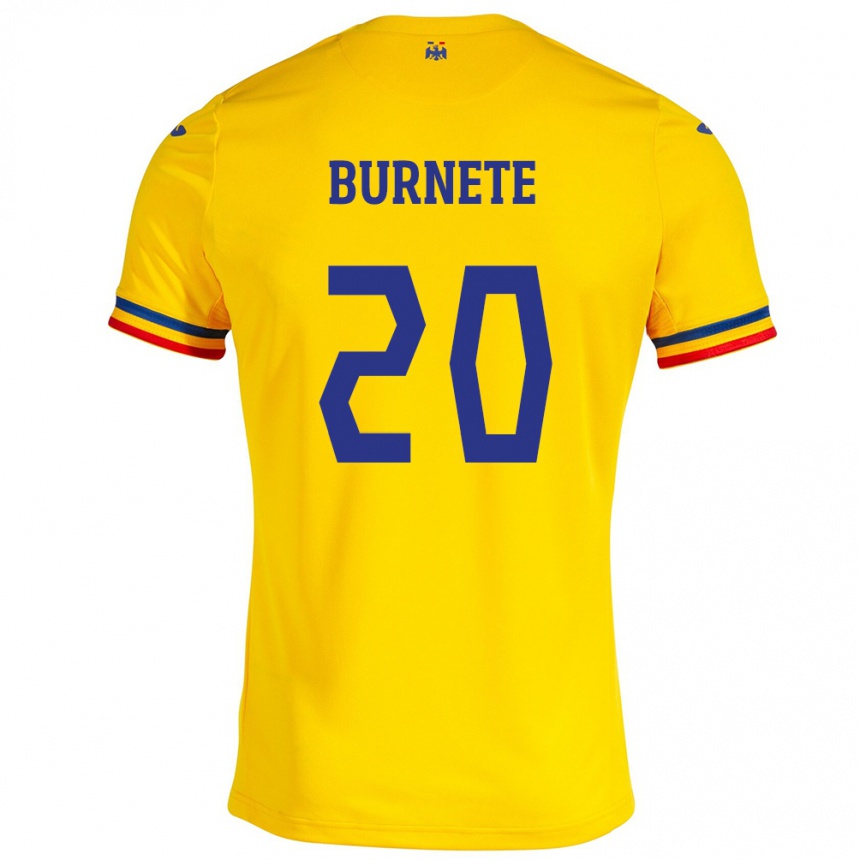 キッズフットボールルーマニアRareș Burnete#20イエローホームシャツ24-26ジャージーユニフォーム