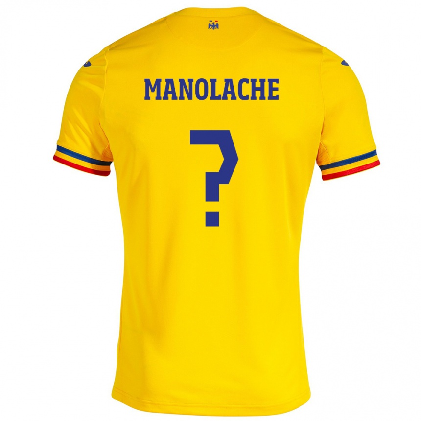 キッズフットボールルーマニアLuca Manolache#0イエローホームシャツ24-26ジャージーユニフォーム