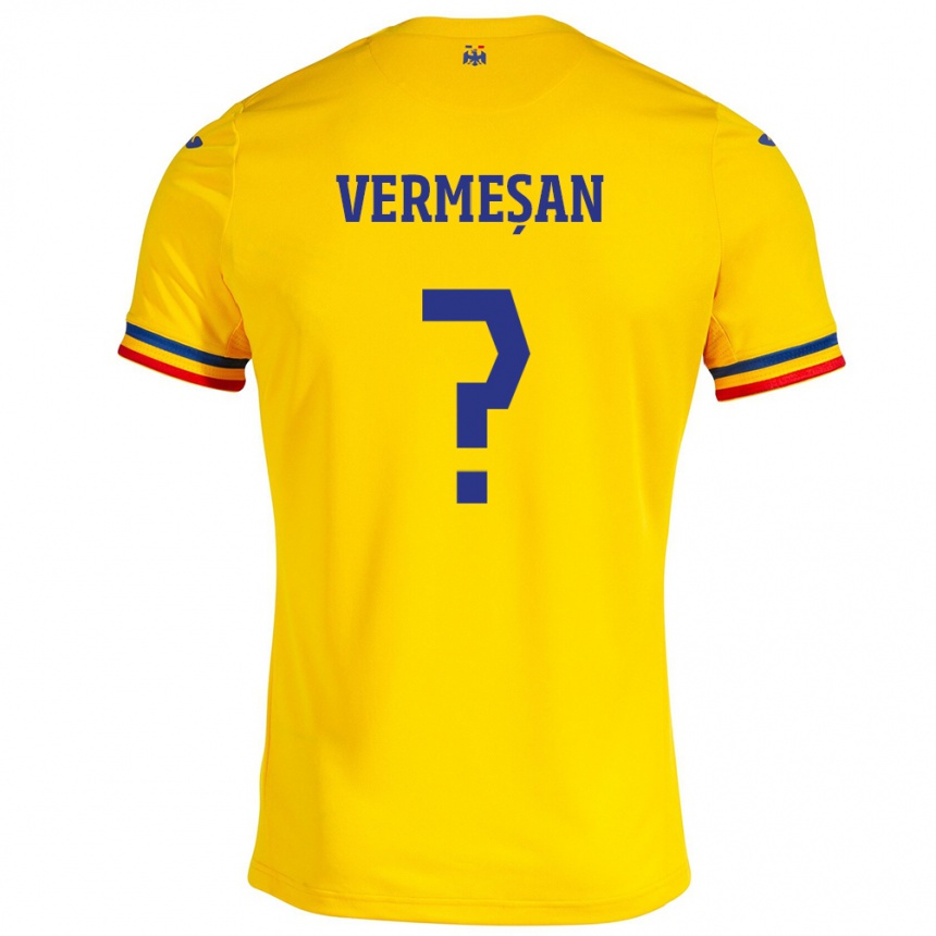 キッズフットボールルーマニアIoan Vermeșan#0イエローホームシャツ24-26ジャージーユニフォーム