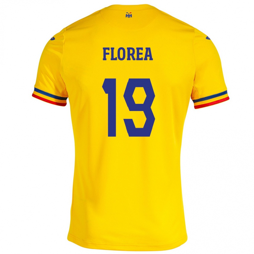 キッズフットボールルーマニアRăzvan Florea#19イエローホームシャツ24-26ジャージーユニフォーム