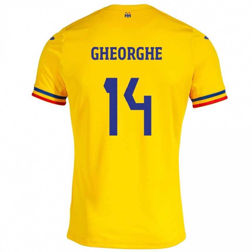 キッズフットボールルーマニアCostyn Gheorghe#14イエローホームシャツ24-26ジャージーユニフォーム