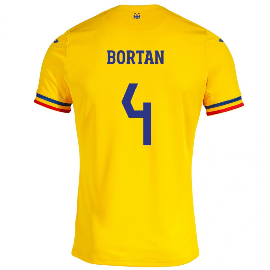 キッズフットボールルーマニアIoana Bortan#4イエローホームシャツ24-26ジャージーユニフォーム