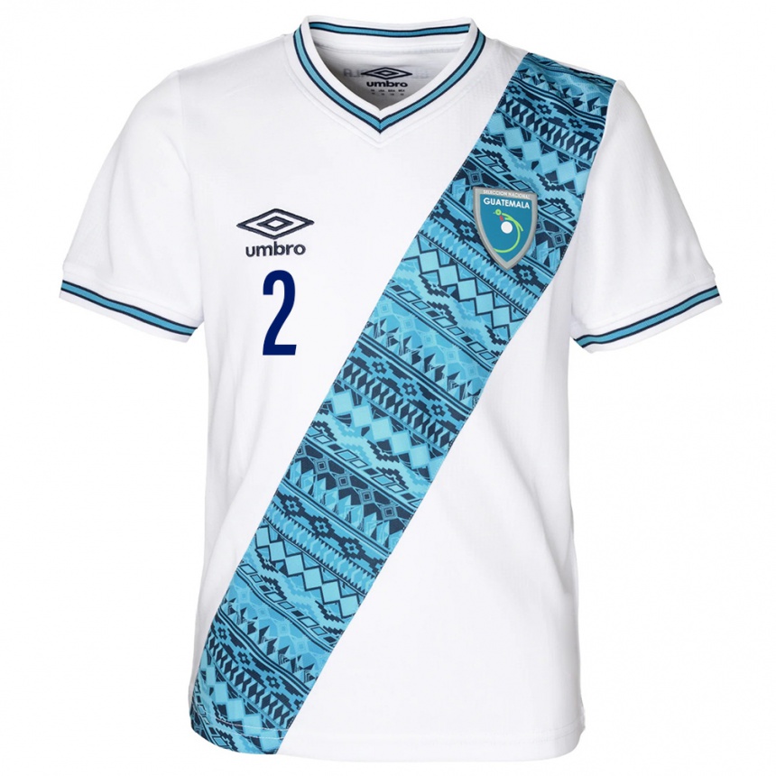 キッズフットボールグアテマラFrancisco López#2白ホームシャツ24-26ジャージーユニフォーム