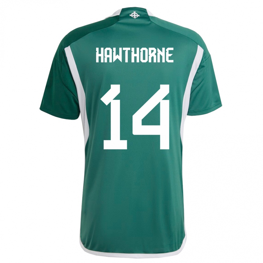 キッズフットボール北アイルランドKeevan Hawthorne#14緑ホームシャツ24-26ジャージーユニフォーム