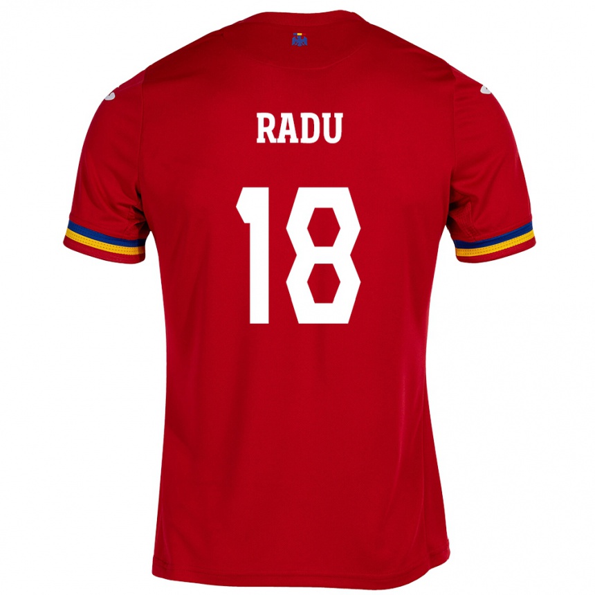 キッズフットボールルーマニアDenis Radu#18赤アウェイシャツ24-26ジャージーユニフォーム