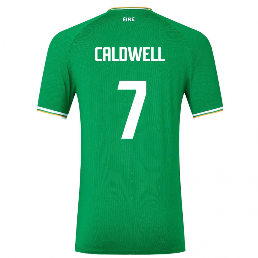 メンズフットボールアイルランド島ダイアン・コールドウェル#7緑ホームシャツ24-26ジャージーユニフォーム