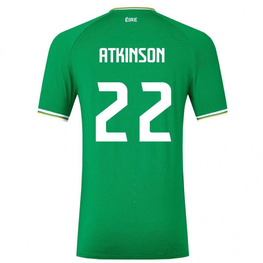 メンズフットボールアイルランド島Isibeal Atkinson#22緑ホームシャツ24-26ジャージーユニフォーム