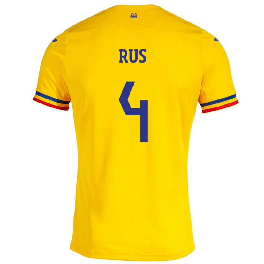 レディースフットボールルーマニアアドリアン・ルス#4イエローホームシャツ24-26ジャージーユニフォーム