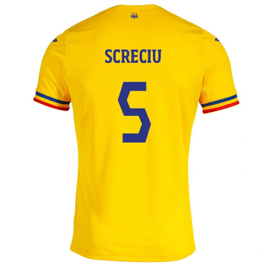 レディースフットボールルーマニアヴラディミル・スクレチウ#5イエローホームシャツ24-26ジャージーユニフォーム