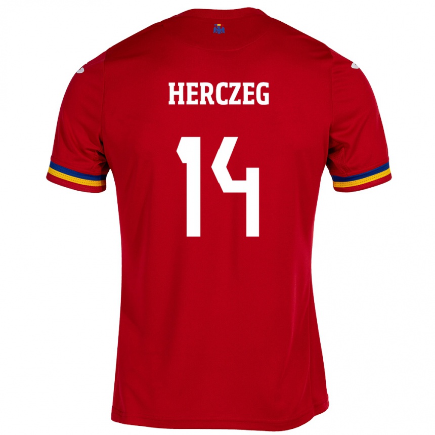 レディースフットボールルーマニアAndrea Herczeg#14赤アウェイシャツ24-26ジャージーユニフォーム