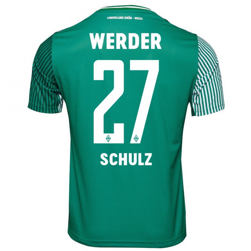 キッズフットボールオレ・シュルツ#27緑ホームシャツ2023/24ジャージーユニフォーム