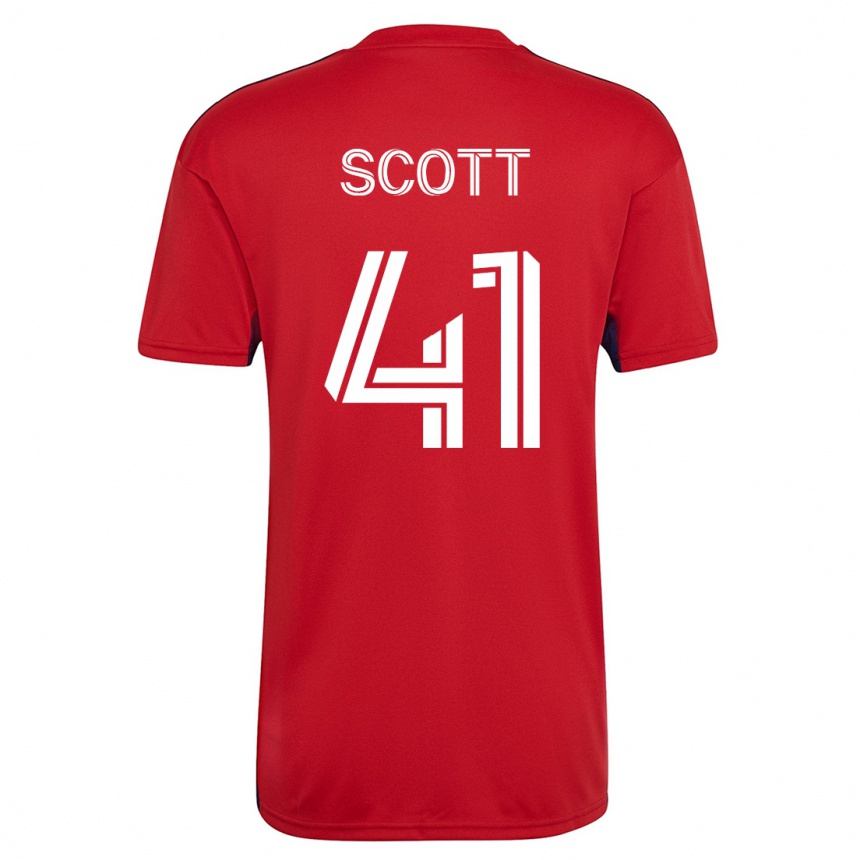キッズフットボールタリク・スコット#41赤ホームシャツ2023/24ジャージーユニフォーム
