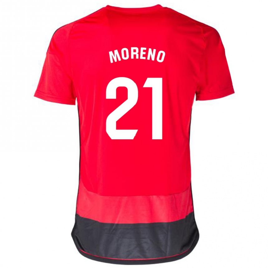 キッズフットボールディエゴ・モレノ・ガルバージョ#21赤、黒ホームシャツ2023/24ジャージーユニフォーム