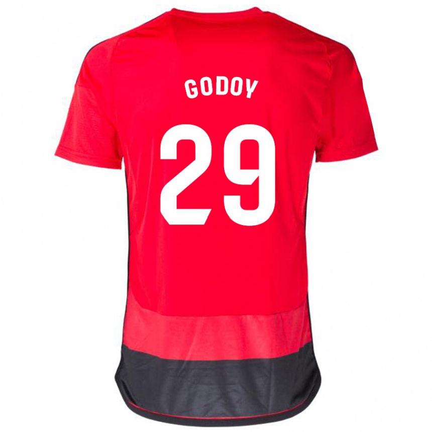 キッズフットボールアラン・ゴドイ#29赤、黒ホームシャツ2023/24ジャージーユニフォーム