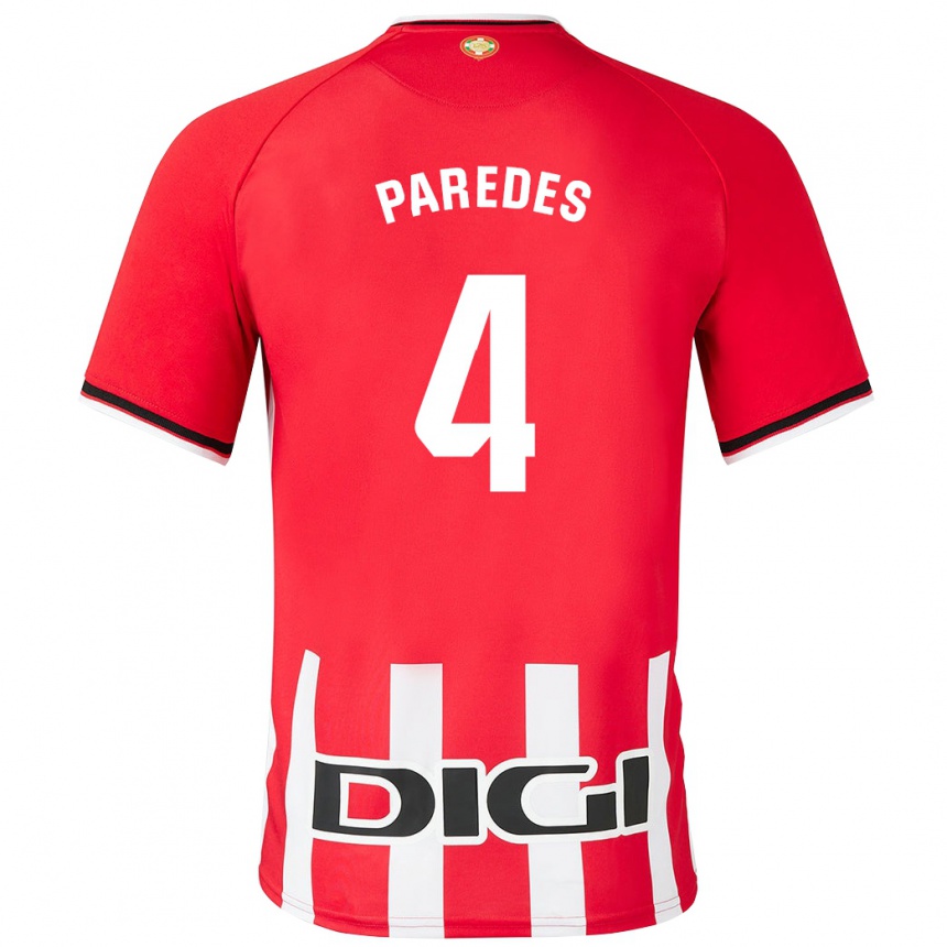 キッズフットボールアイトール・パレデス#4赤ホームシャツ2023/24ジャージーユニフォーム