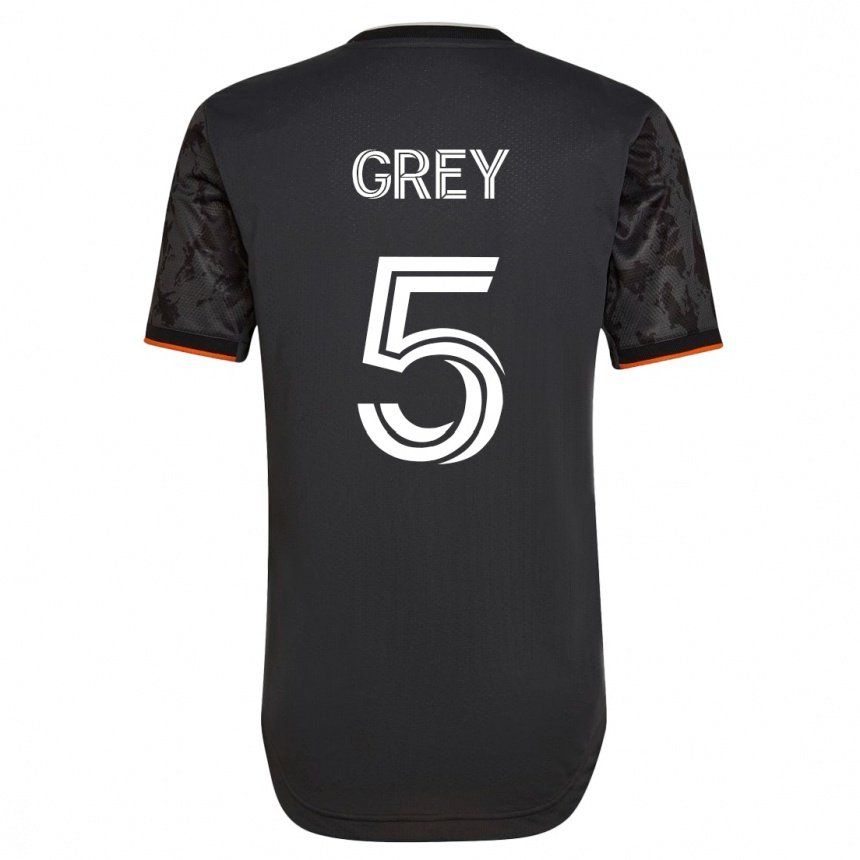 キッズフットボールオマー・グレー#5黒アウェイシャツ2023/24ジャージーユニフォーム