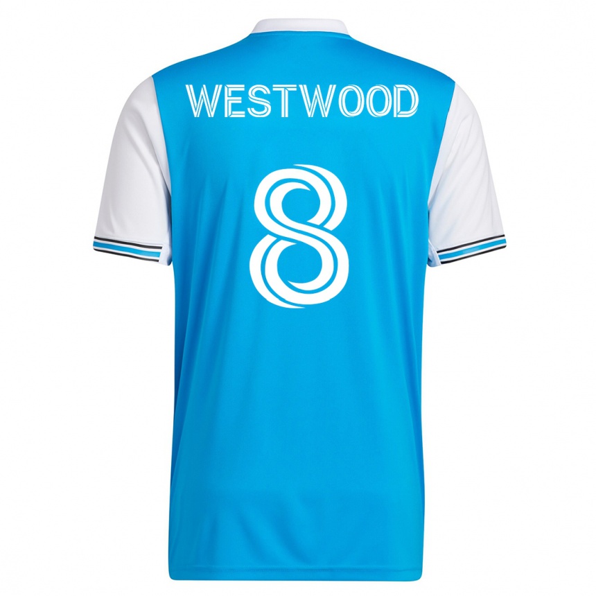 メンズフットボールアシュリー・ウェストウッド#8青ホームシャツ2023/24ジャージーユニフォーム