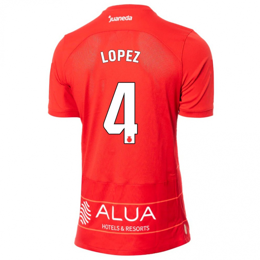 メンズフットボールダビド・ロペス#4赤ホームシャツ2023/24ジャージーユニフォーム