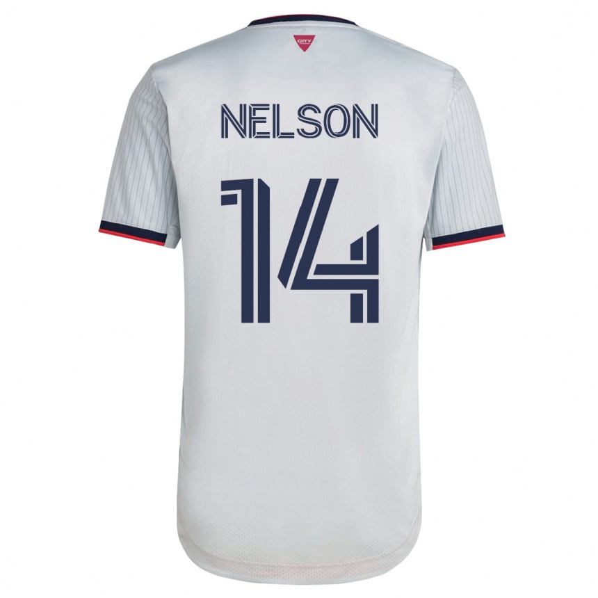 メンズフットボールジョン・ネルソン#14白アウェイシャツ2023/24ジャージーユニフォーム