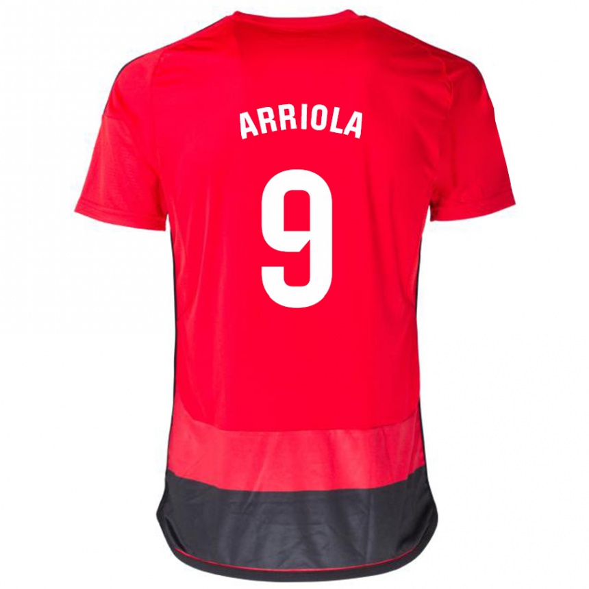 レディースフットボールマルコス・アリオラ#9赤、黒ホームシャツ2023/24ジャージーユニフォーム