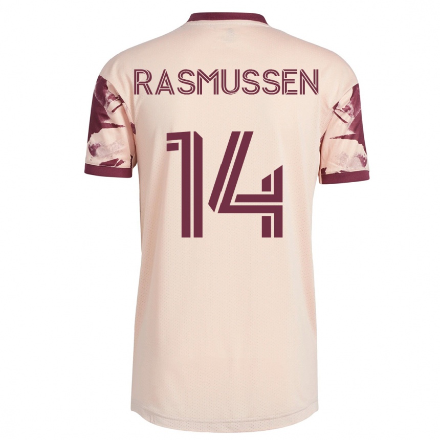 レディースフットボールジャスティン・ラスムッセン#14オフホワイトアウェイシャツ2023/24ジャージーユニフォーム