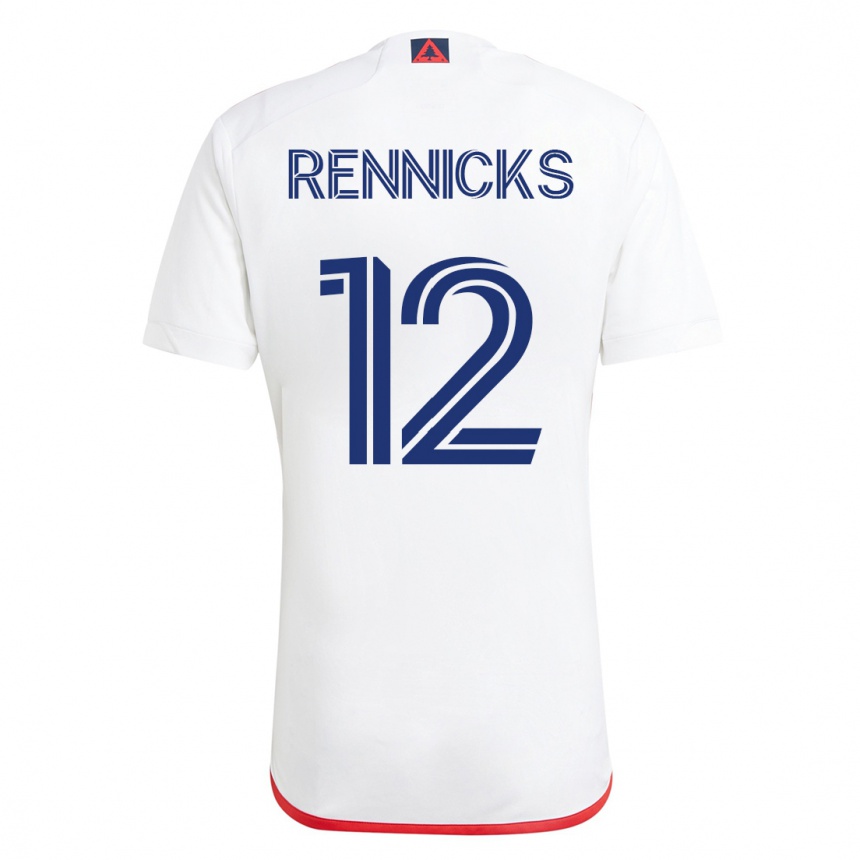 レディースフットボールジャスティン・レニックス#12赤、白アウェイシャツ2023/24ジャージーユニフォーム