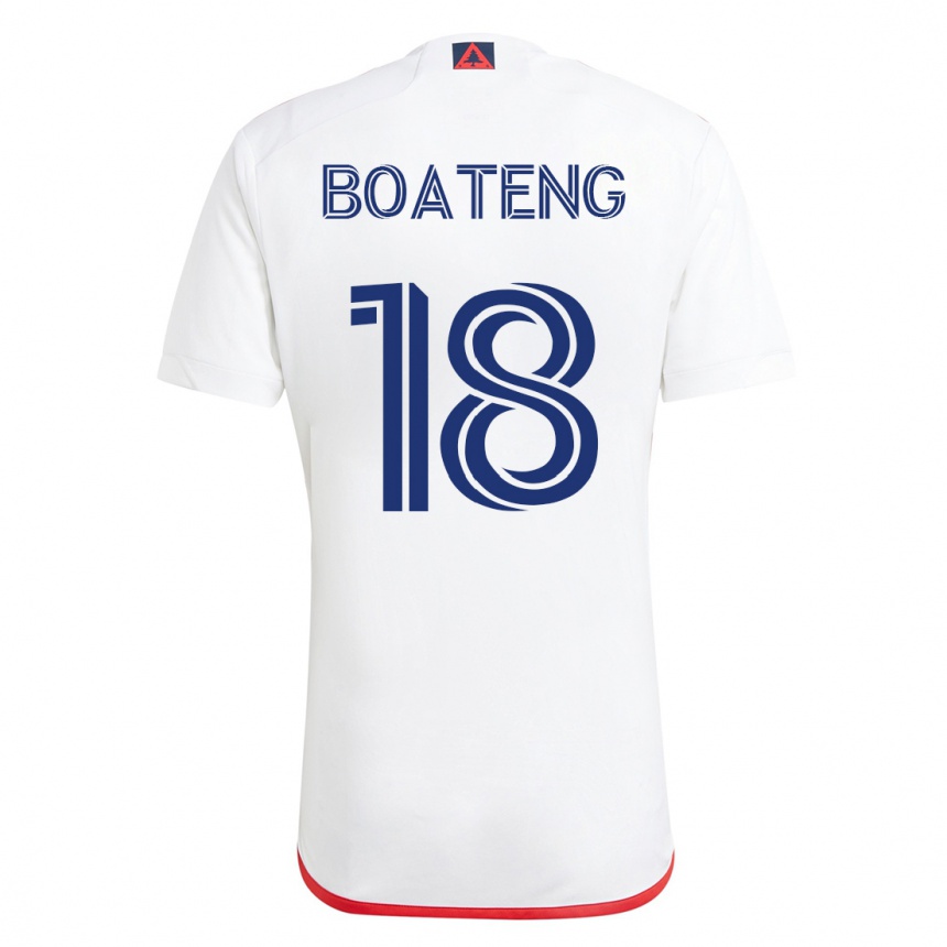 レディースフットボールエマニュエル・ボアテング#18赤、白アウェイシャツ2023/24ジャージーユニフォーム