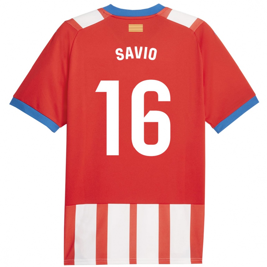 キッズフットボールサヴィオ・モレイラ・ジ・オリヴェイラ#16赤白ホームシャツ2023/24ジャージーユニフォーム