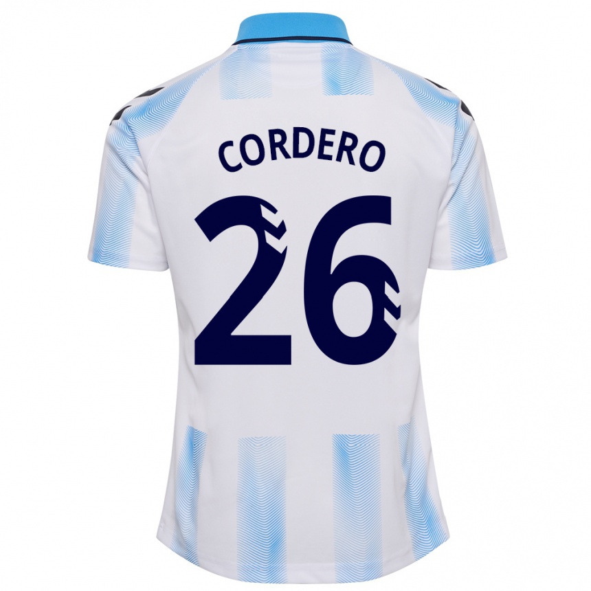 キッズフットボールアントニオ・コルデロ#26白青ホームシャツ2023/24ジャージーユニフォーム