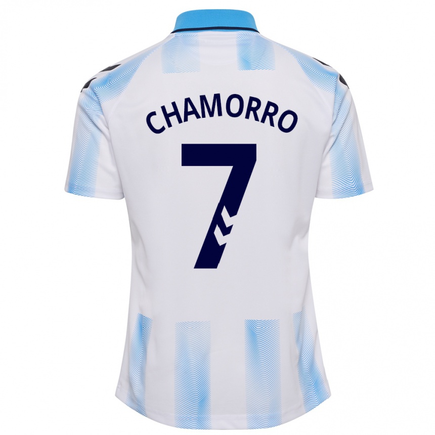 キッズフットボールアレクシス・チャモロ#7白青ホームシャツ2023/24ジャージーユニフォーム