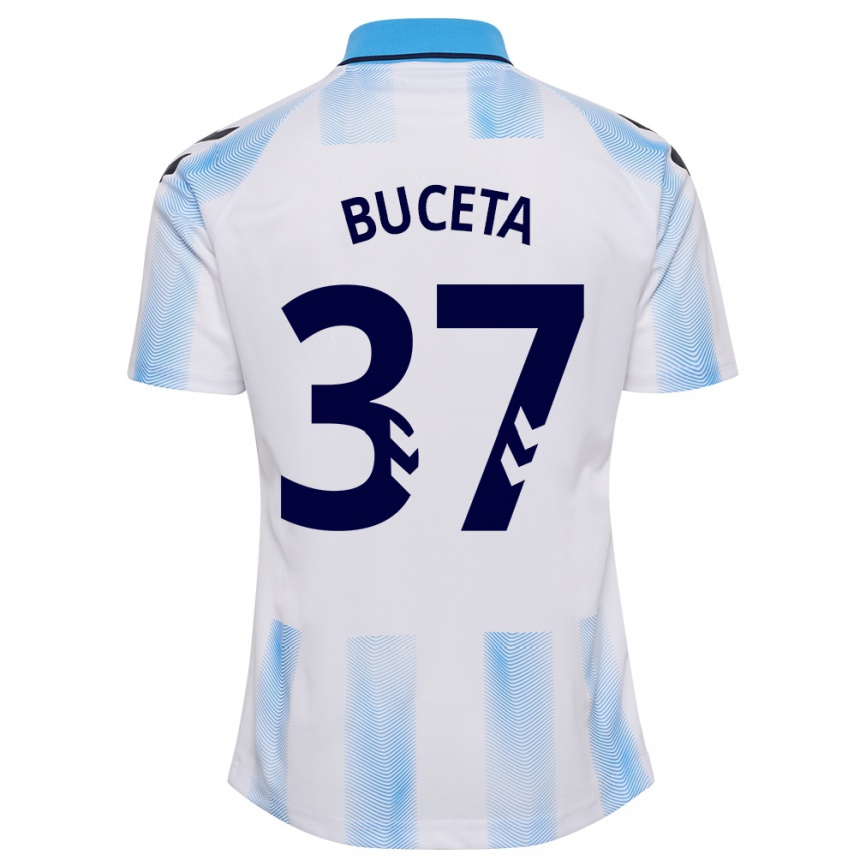 キッズフットボールアナ・ブセタ#37白青ホームシャツ2023/24ジャージーユニフォーム