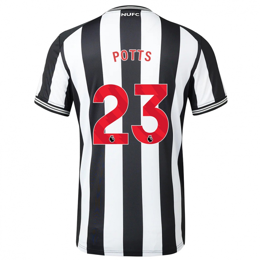 キッズフットボールシャーロット・ポッツ#23黒、白ホームシャツ2023/24ジャージーユニフォーム
