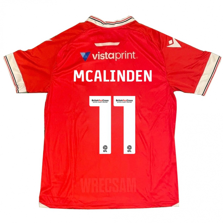 キッズフットボールリアム・マカリンデン#11赤ホームシャツ2023/24ジャージーユニフォーム