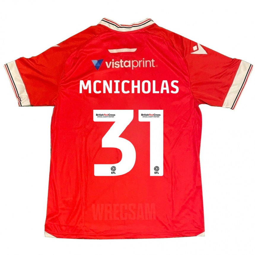 キッズフットボールルーク・マクニコラス#31赤ホームシャツ2023/24ジャージーユニフォーム