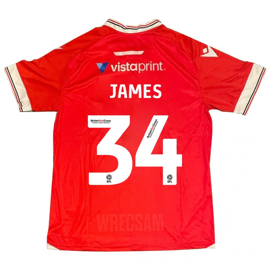 キッズフットボールアーロン・ジェームス#34赤ホームシャツ2023/24ジャージーユニフォーム