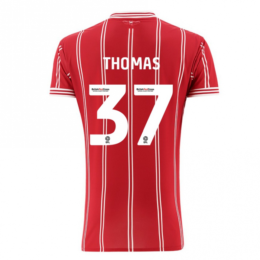 キッズフットボールオリー・トーマス#37赤ホームシャツ2023/24ジャージーユニフォーム
