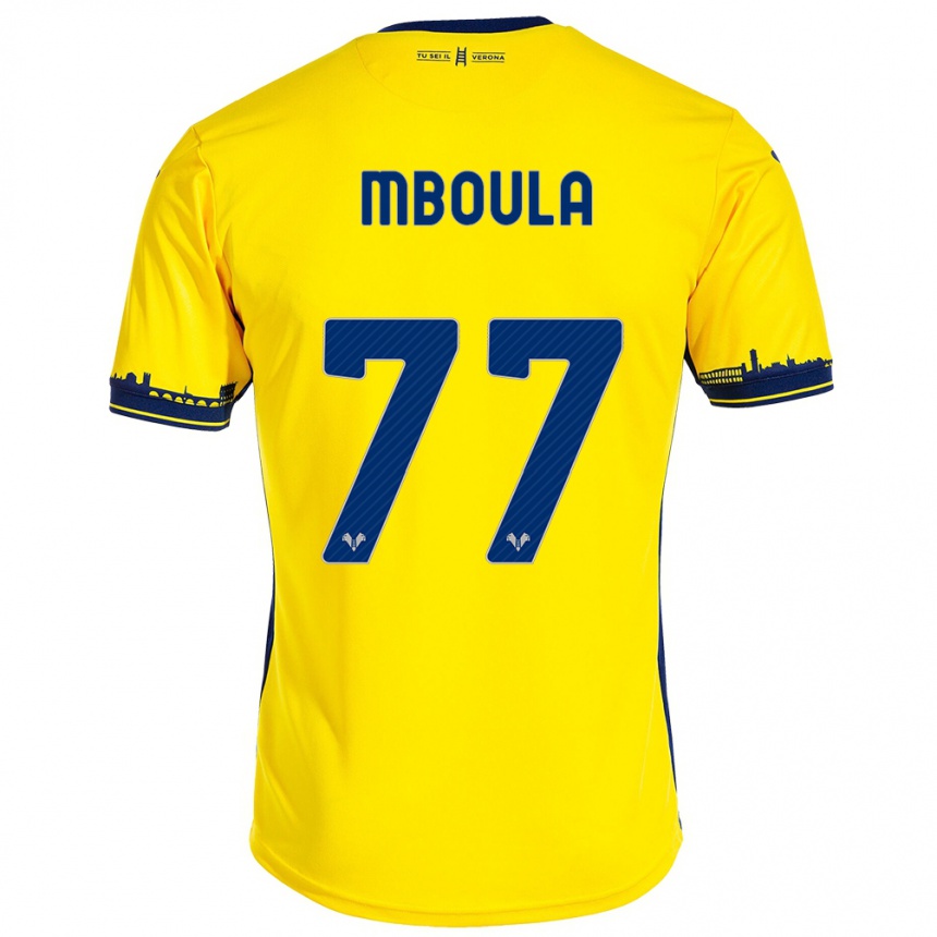 キッズフットボールジョルディ・ムブラ#77イエローアウェイシャツ2023/24ジャージーユニフォーム