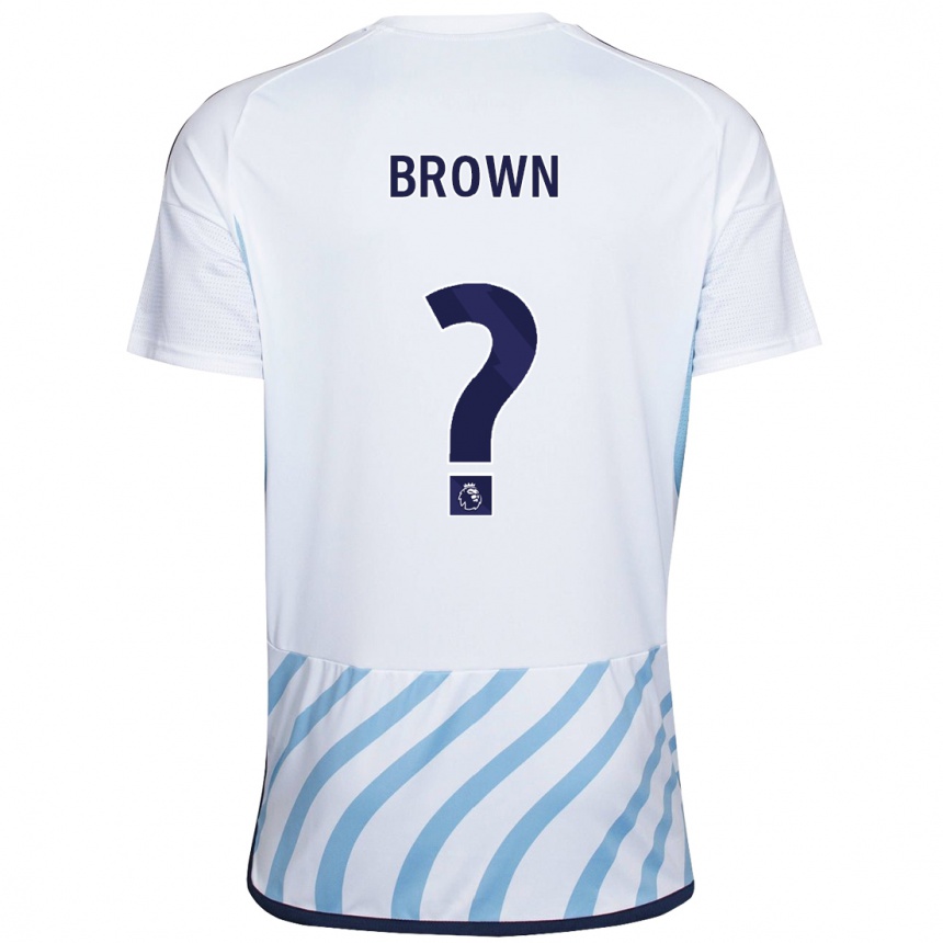 キッズフットボールコナー・ブラウン#0白青アウェイシャツ2023/24ジャージーユニフォーム
