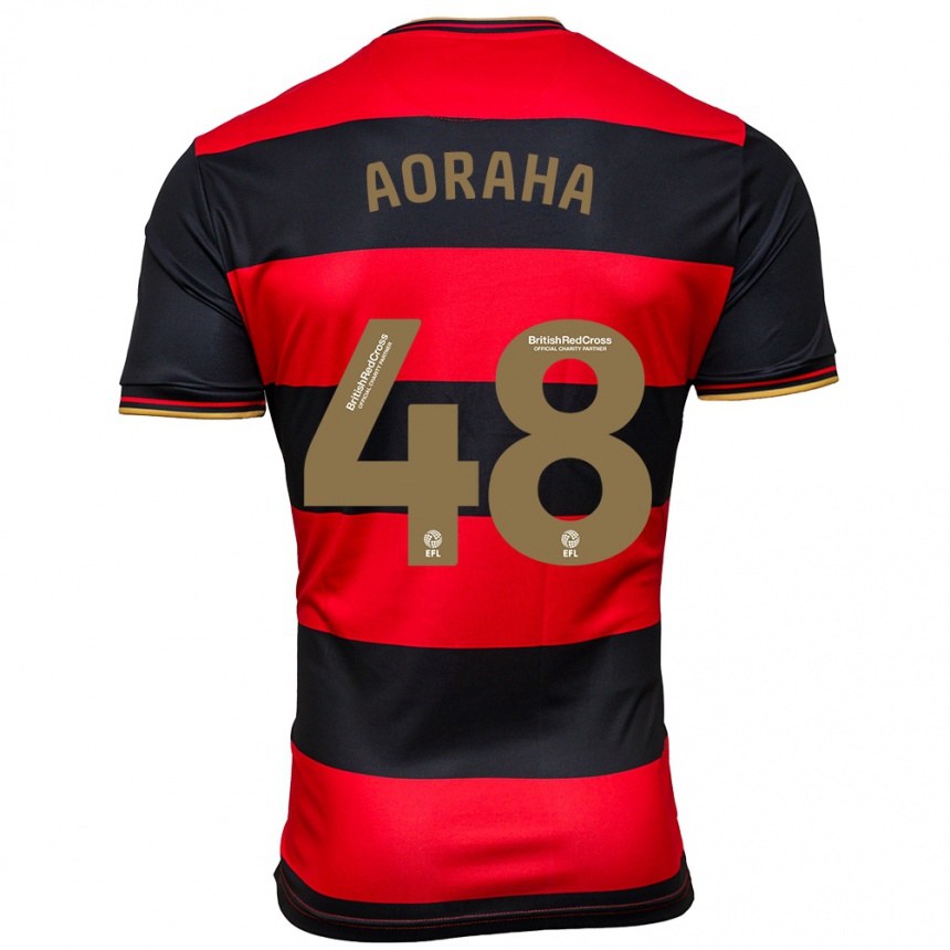キッズフットボールアレクサンダー・アオラハ#48黒赤アウェイシャツ2023/24ジャージーユニフォーム