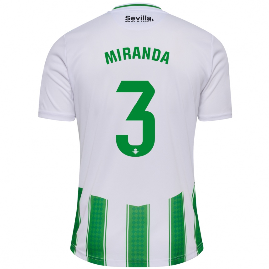 メンズフットボールフアン・ミランダ・ゴンサレス#3白ホームシャツ2023/24ジャージーユニフォーム