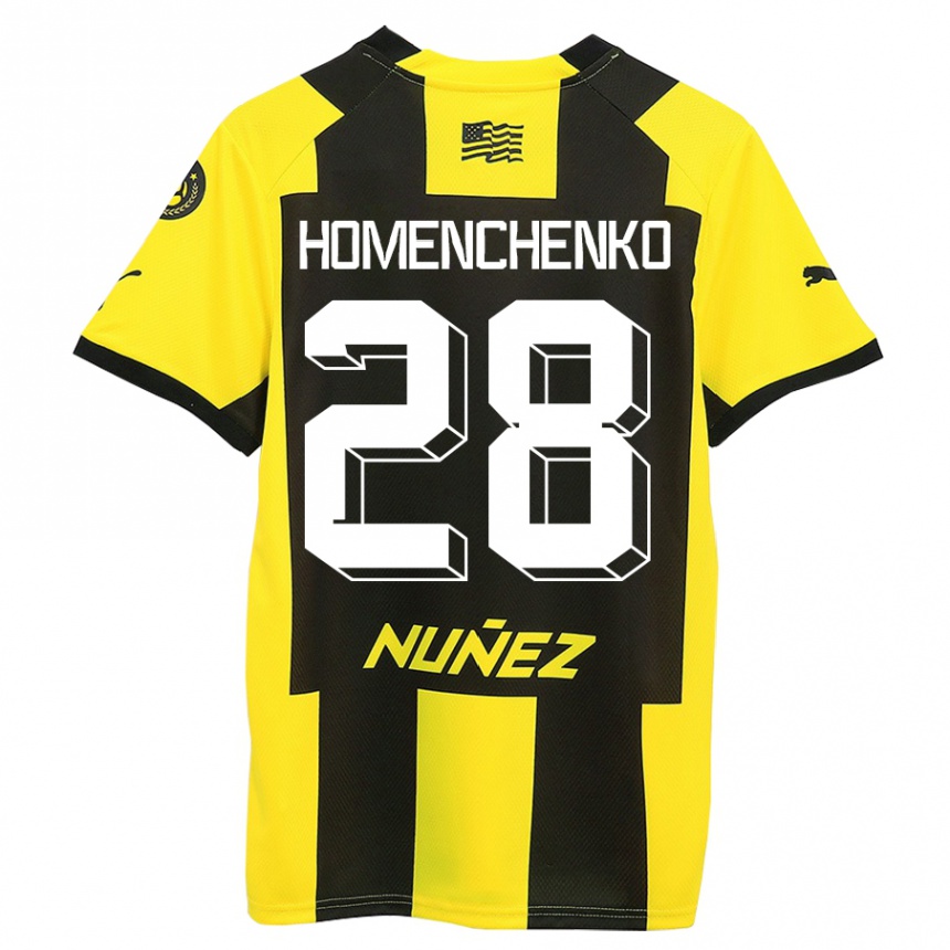 メンズフットボールサンティアゴ・ホメンチェンコ#28黄 黒ホームシャツ2023/24ジャージーユニフォーム