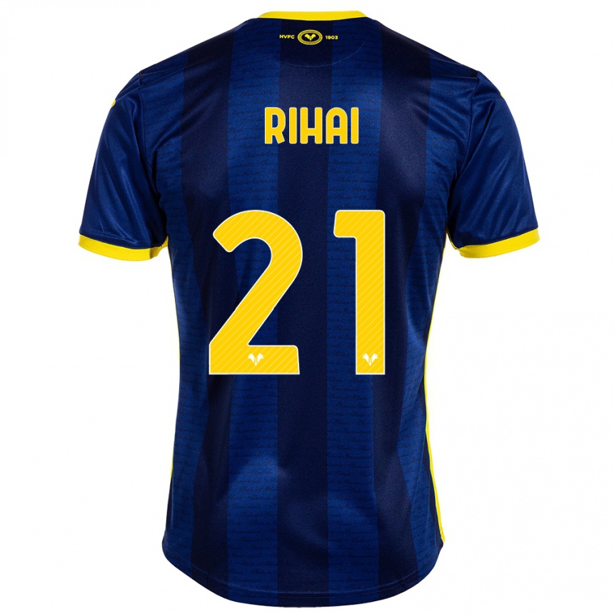 メンズフットボールアイマン・リハイ#21ネイビーホームシャツ2023/24ジャージーユニフォーム