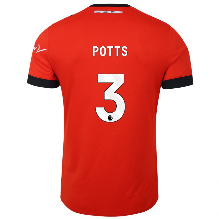 メンズフットボールダン・ポッツ#3赤ホームシャツ2023/24ジャージーユニフォーム
