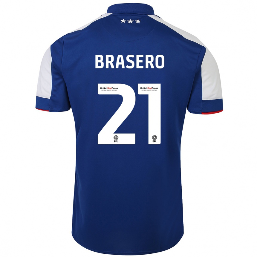 メンズフットボールサラ・ブラセロ・カレイラ#21青ホームシャツ2023/24ジャージーユニフォーム